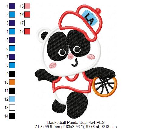 Panda Bear Basketball - Applique - 4x4 5x4 5x7 5x8 6x10 7x12