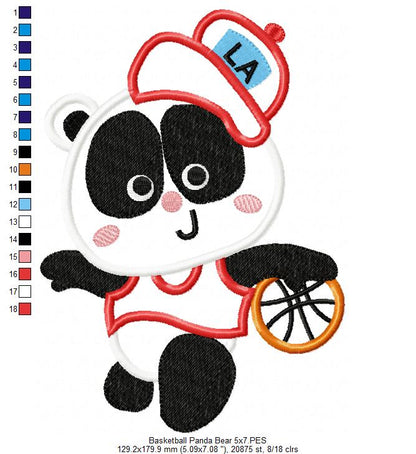 Basketball Panda Bear - Appliqué - Machine Embroidery Design