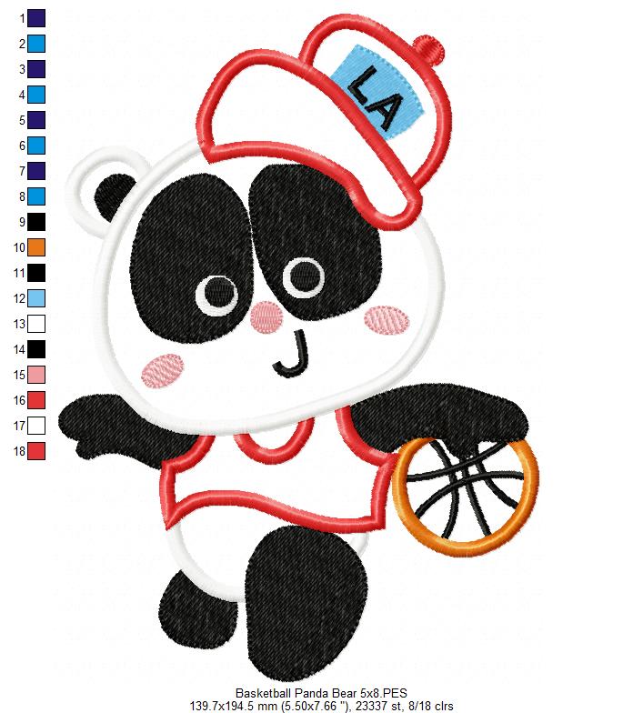 Basketball Panda Bear - Appliqué - Machine Embroidery Design