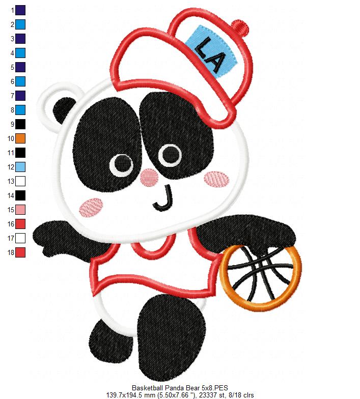 Panda Bear Basketball - Applique - 4x4 5x4 5x7 5x8 6x10 7x12