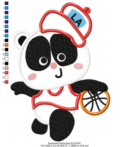 Basketball Panda Bear - Appliqué - Machine Embroidery Design