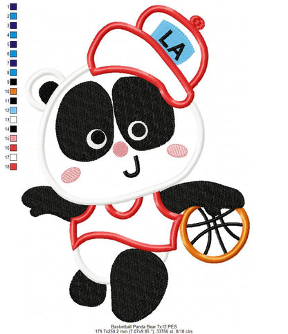 Basketball Panda Bear - Appliqué - Machine Embroidery Design
