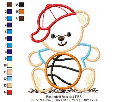 Playful Basketball Teddy Bear - Appliqué – Machine Embroidery Design