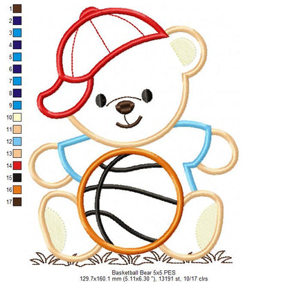 Playful Basketball Teddy Bear - Appliqué – Machine Embroidery Design