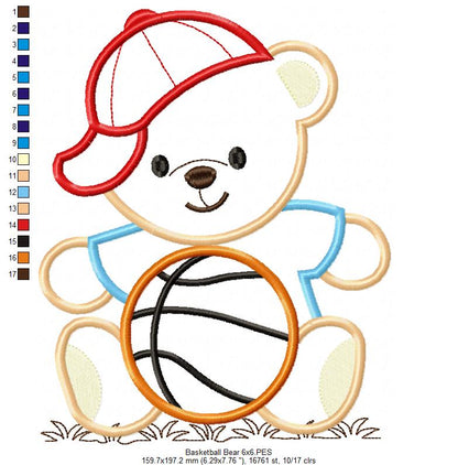 Playful Basketball Teddy Bear - Appliqué – Machine Embroidery Design