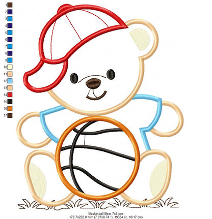 Playful Basketball Teddy Bear - Appliqué – Machine Embroidery Design