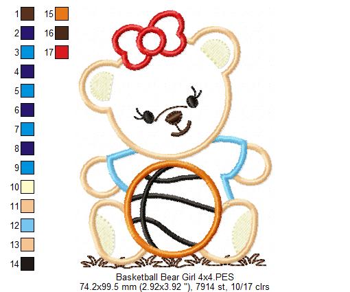 Basketball Bear Girl - Applique - Machine Embroidery Design