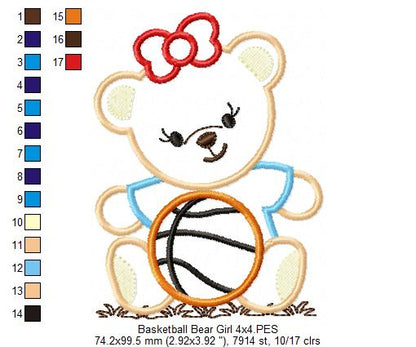 Basketball Bear Girl - Applique - Machine Embroidery Design