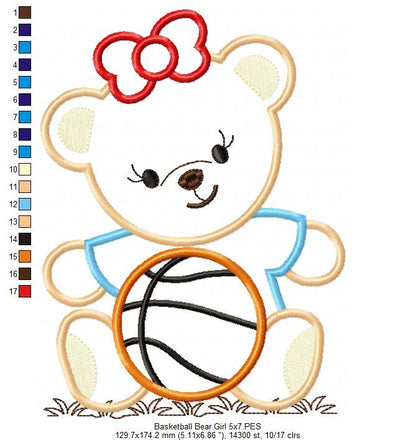 Basketball Bear Girl - Applique - Machine Embroidery Design