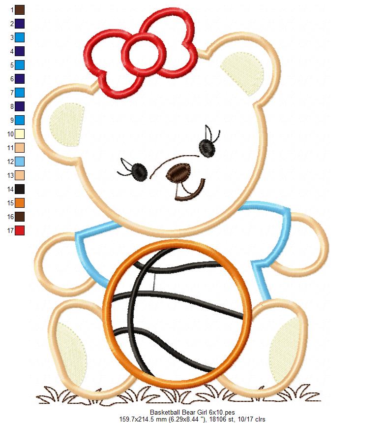 Basketball Bear Girl - Applique - Machine Embroidery Design