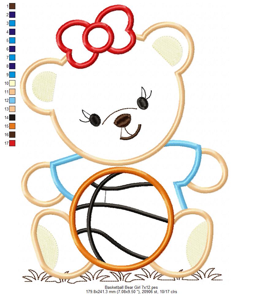 Basketball Bear Girl - Applique - Machine Embroidery Design