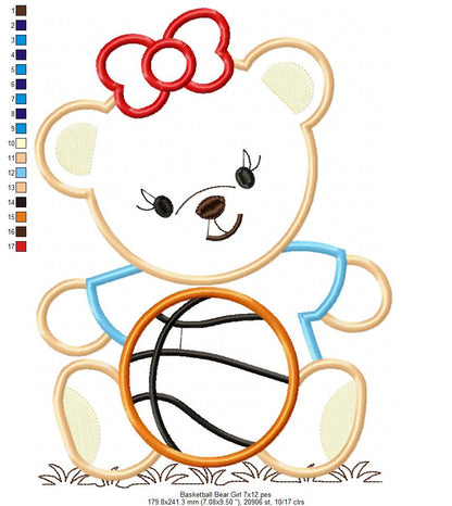Basketball Bear Girl - Applique - Machine Embroidery Design