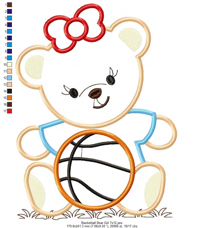 Teddy Bear and Basketball Boy and Girl - Applique - Set of 2 designs