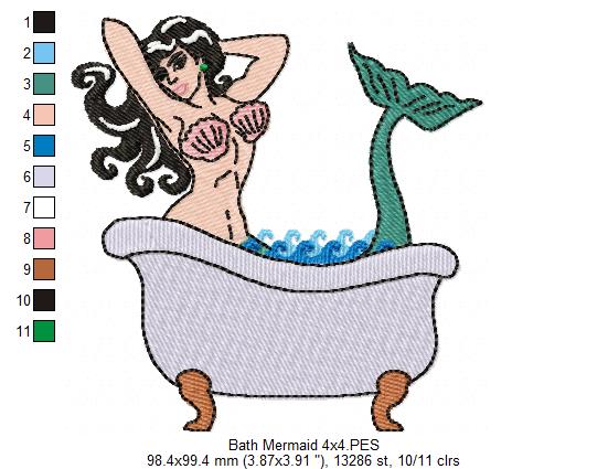 Vintage Bath Mermaid - Fill Stitch