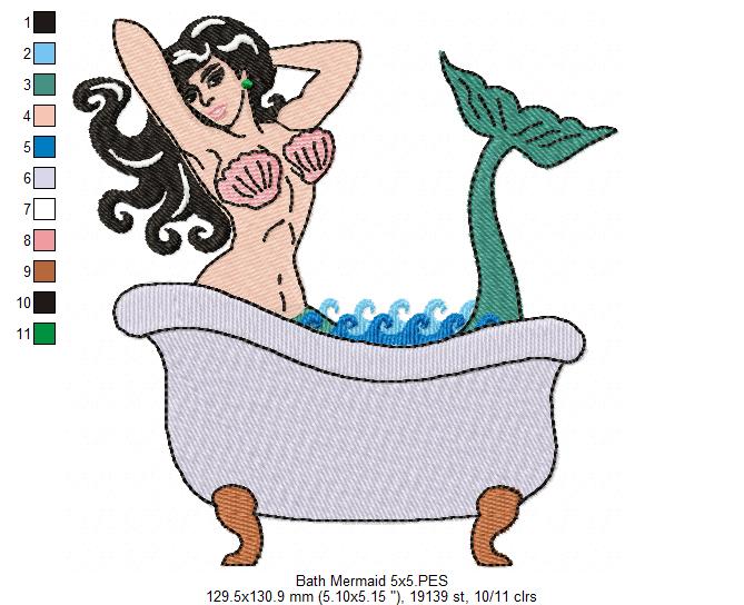 Vintage Bath Mermaid - Fill Stitch
