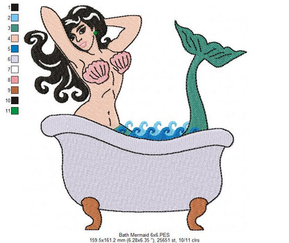 Vintage Bath Mermaid - Fill Stitch