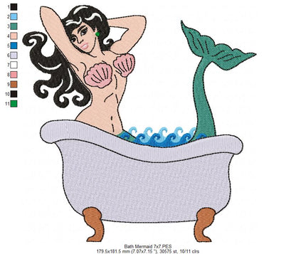 Vintage Bath Mermaid - Fill Stitch