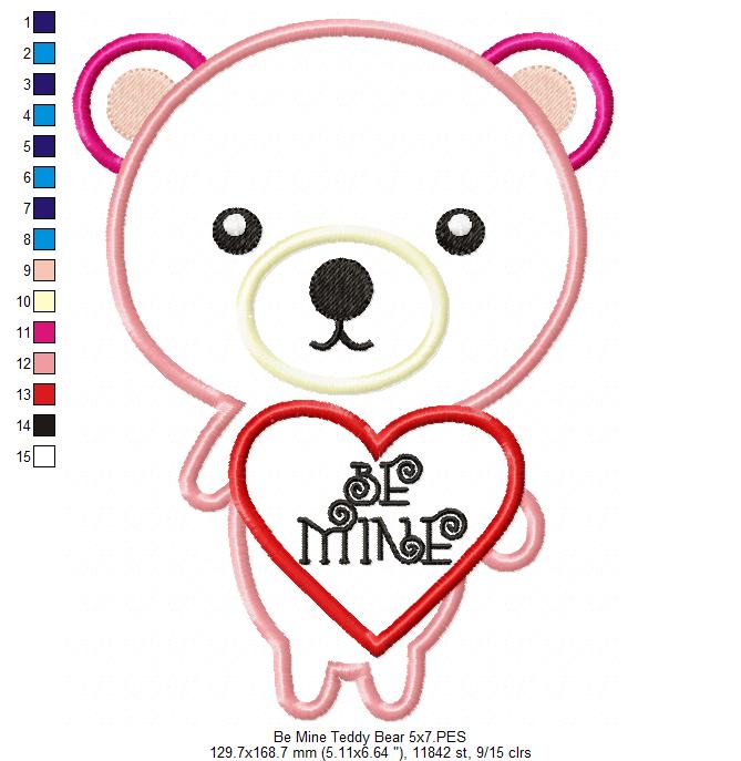 Be Mine Teddy Bear - Appliqué – Machine Embroidery Design