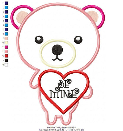 Be Mine Teddy Bear - Appliqué – Machine Embroidery Design