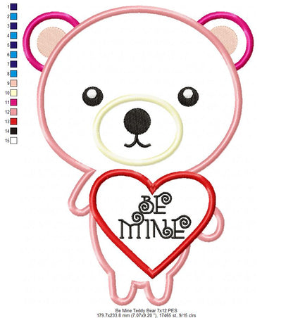 Be Mine Teddy Bear - Appliqué – Machine Embroidery Design