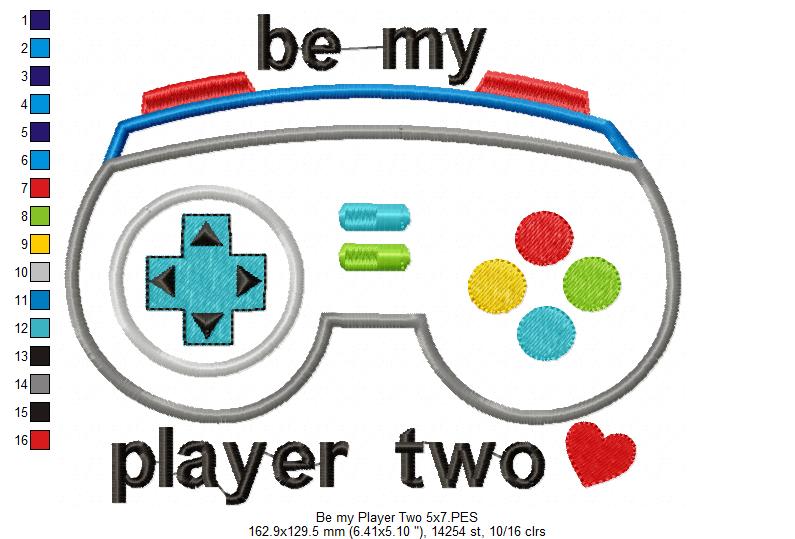Be my Player Two - Applique - Machine Embroidery Design