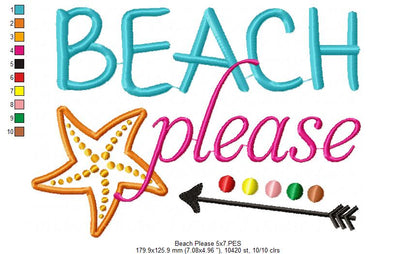 Beach Please - Fill Stitch Embroidery