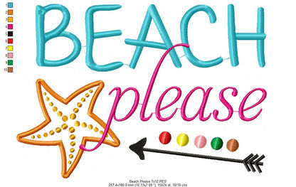 Beach Please - Fill Stitch Embroidery