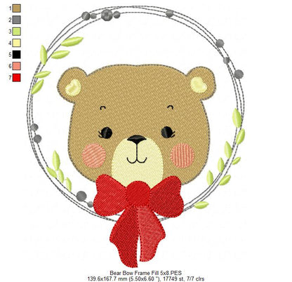 Teddy Bear Bow and Frame - Fill & Rippled Stitch - Set of 2 designs