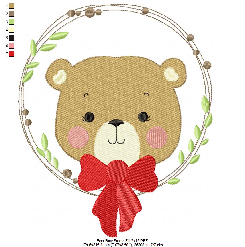 Teddy Bear Bow and Frame - Fill Stitch