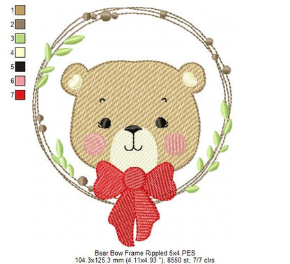 Teddy Bear Bow and Frame - Fill & Rippled Stitch - Set of 2 designs