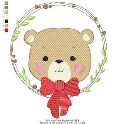 Teddy Bear Bow and Frame - Rippled Stitch