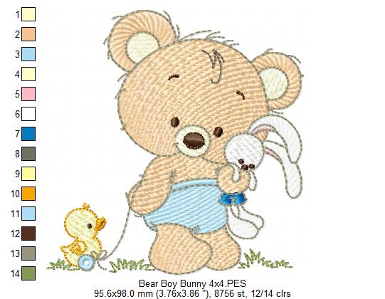 Baby Teddy Bear Boy and Girl with Bunny - Fill Stitch - Set of 2 designs