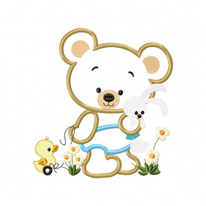 Baby Teddy Bear Boy with Bunny - Applique
