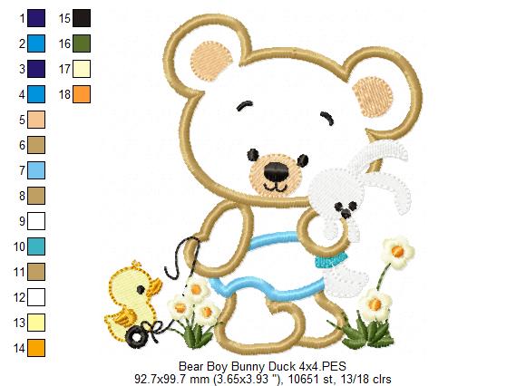 Baby Teddy Bear Boy with Bunny - Applique