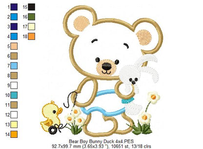 Baby Teddy Bear Boy with Bunny - Applique
