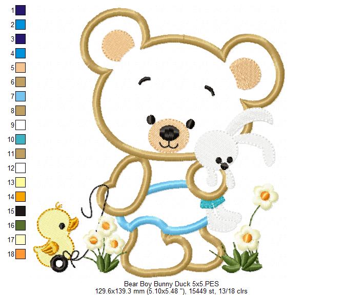 Baby Teddy Bear Boy with Bunny - Applique
