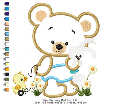 Baby Teddy Bear Boy and Girl with Bunny - Applique - Set of 2 designs