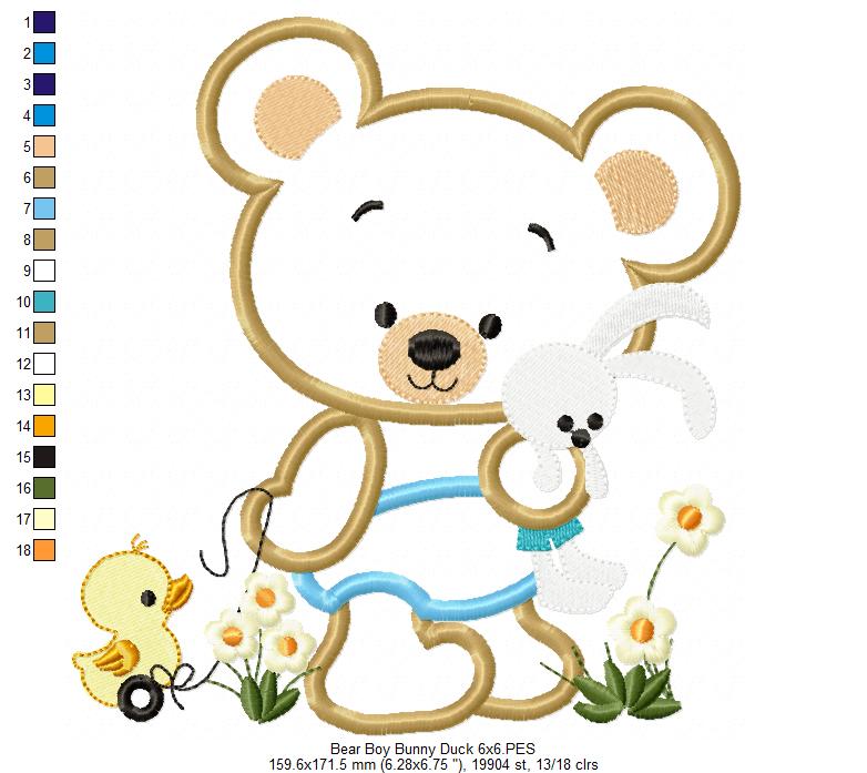 Baby Teddy Bear Boy with Bunny - Applique