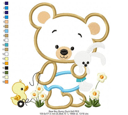 Baby Teddy Bear Boy and Girl with Bunny - Applique - Set of 2 designs
