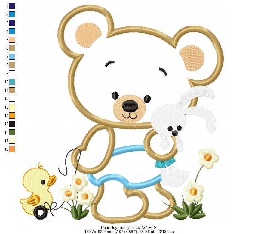 Baby Teddy Bear Boy with Bunny - Applique