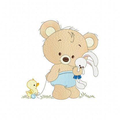 Baby Teddy Bear Boy and Girl with Bunny - Fill Stitch - Set of 2 designs