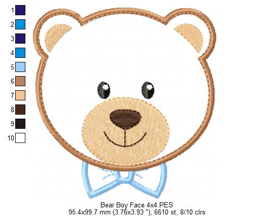 Bear Boy Face - Applique - Machine Embroidery Design