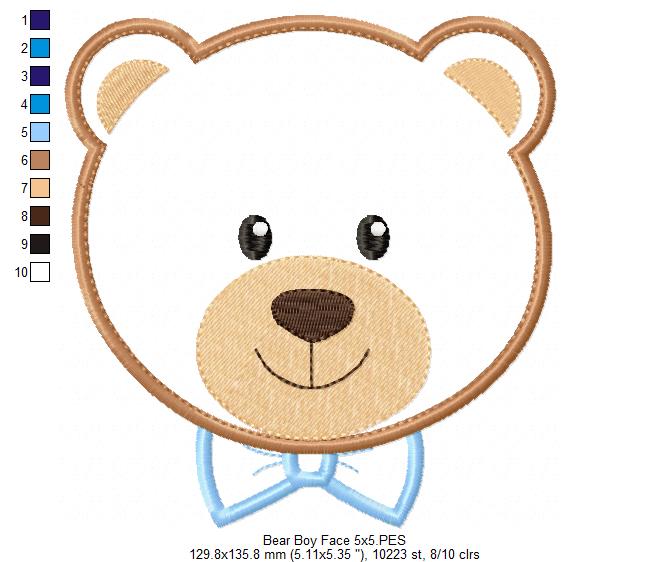 Bear Boy Face - Applique - Machine Embroidery Design