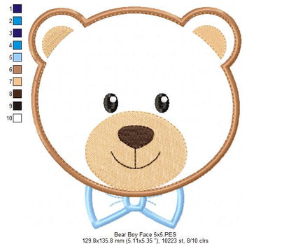 Bear Boy Face - Applique - Machine Embroidery Design