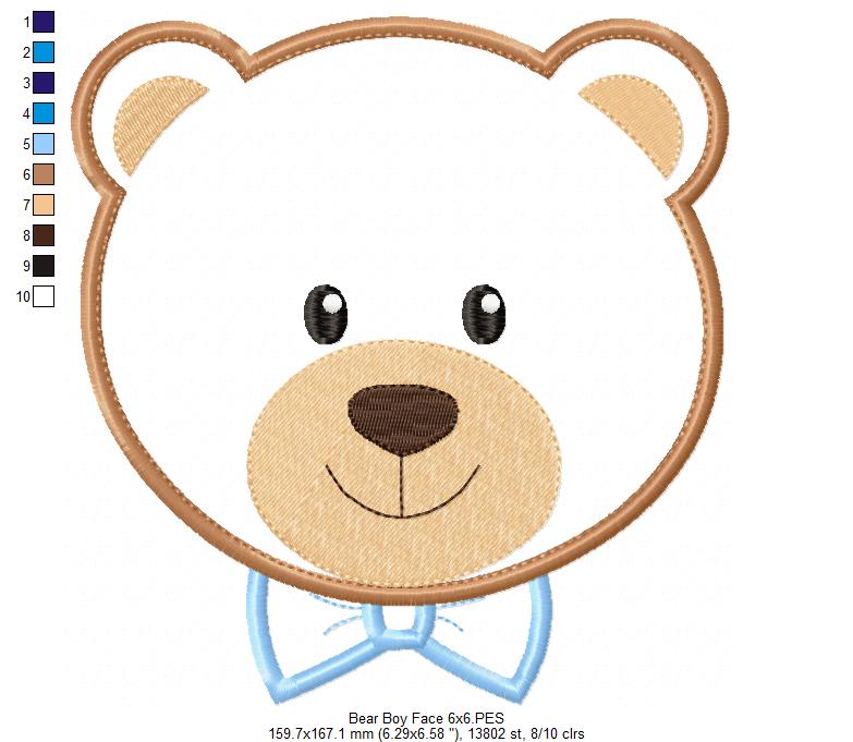Bear Boy Face - Applique - Machine Embroidery Design