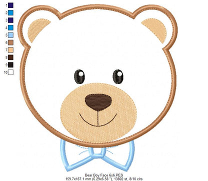 Bear Boy Face - Applique - Machine Embroidery Design