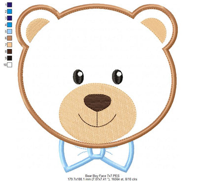 Bear Boy Face - Applique - Machine Embroidery Design