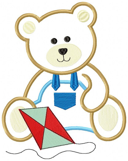 Teddy Bear Boy with kite - Applique