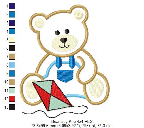 Teddy Bear Boy with kite - Applique