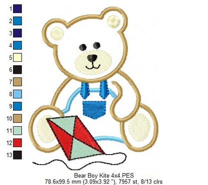 Teddy Bear Boy with kite - Applique
